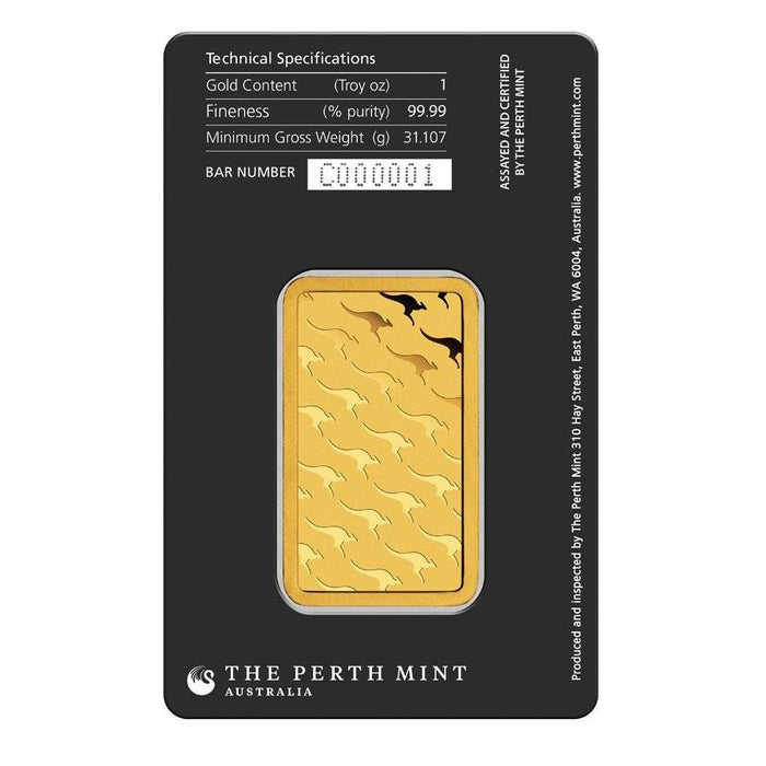Perth Mint Kangaroo Minted Gold Bar - 1oz
