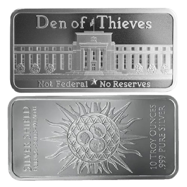 2024 Golden State Mint Silver Shield Den of Thieves Silver Bar - 10oz