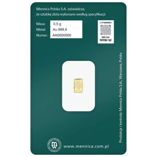 Mennica Polska Gold Minted Bar - 1/2g