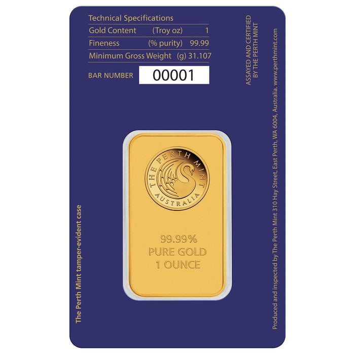Perth Mint Australian Swan Gold Minted Bar - 1oz