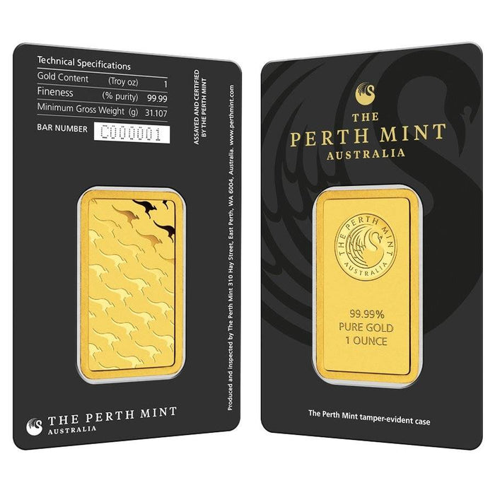 Perth Mint Kangaroo Minted Gold Bar - 1oz