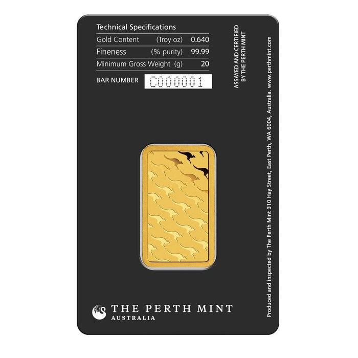 Perth Mint Kangaroo Minted Gold Bar - 20g